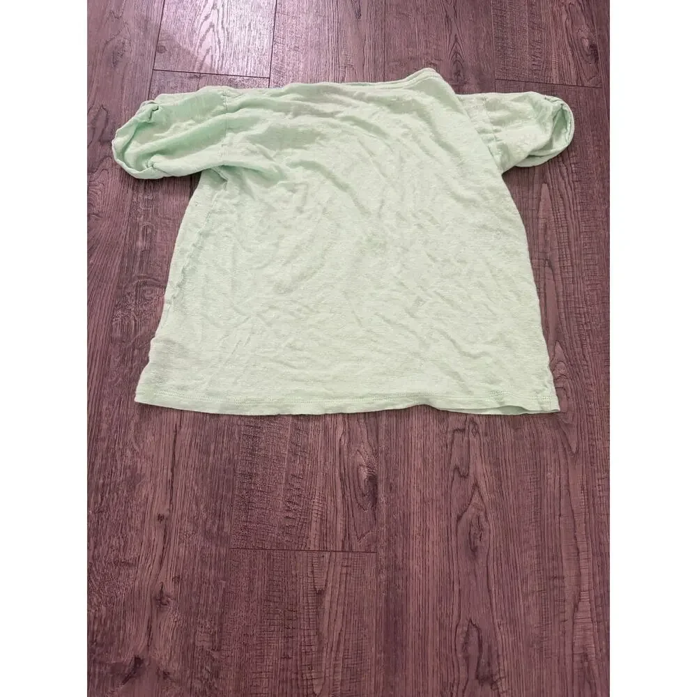 J Crew Womens Small 100% Linen Puff Short Sleeve Tee Shirt Mint Green S